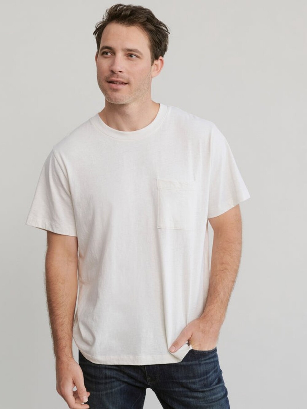 $95 Jenni Kayne Men's Vintage Pocket Tee 100% Cotton, Ivory, Size Large NWOT